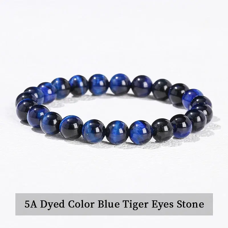 JD Natural Stone Beads Bracelet Amethyst Tiger Eye Crystal Quartz Agate Unisex Bangle Reiki Healing Jewelry Gift