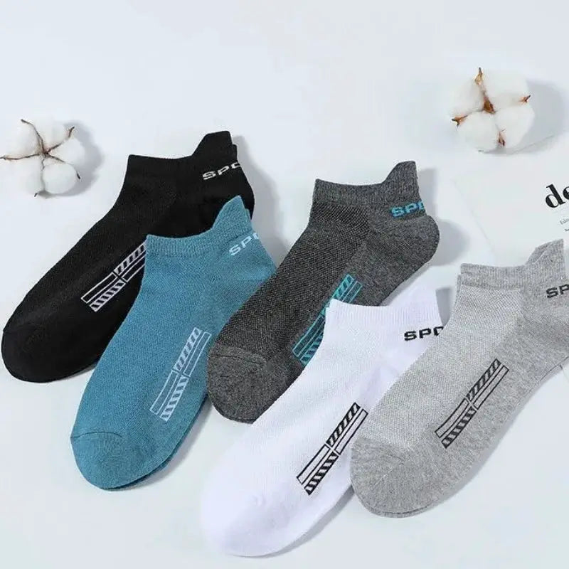 5 Pairs Men Ankle Socks Breathable Cotton Elastane Sports Mesh Casual Athletic Summer Thin Short Size 38 to 45