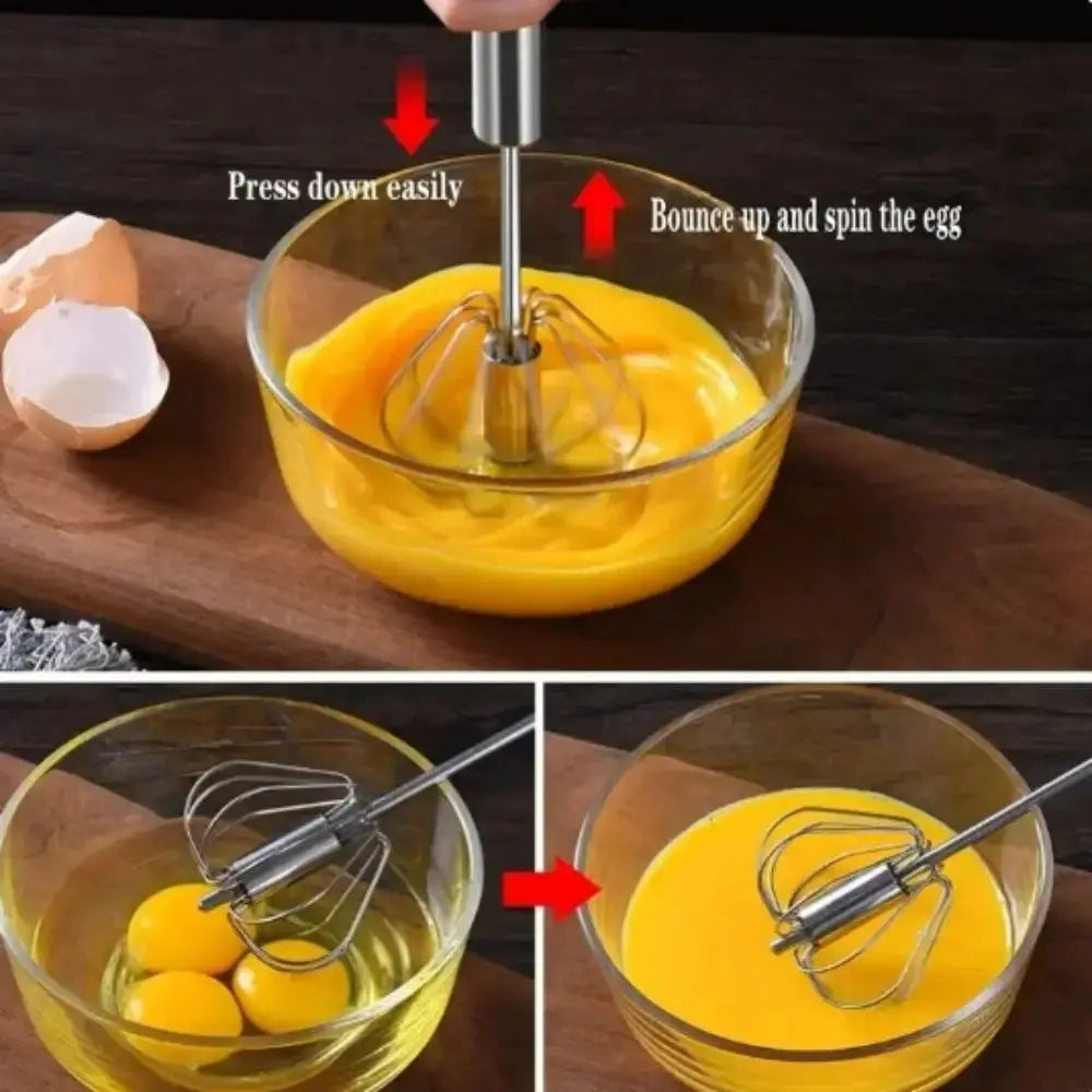 EverMix Stainless Steel Rotary Whisk Semi Automatic Mixer For Cream And Eggs In The Kitchen