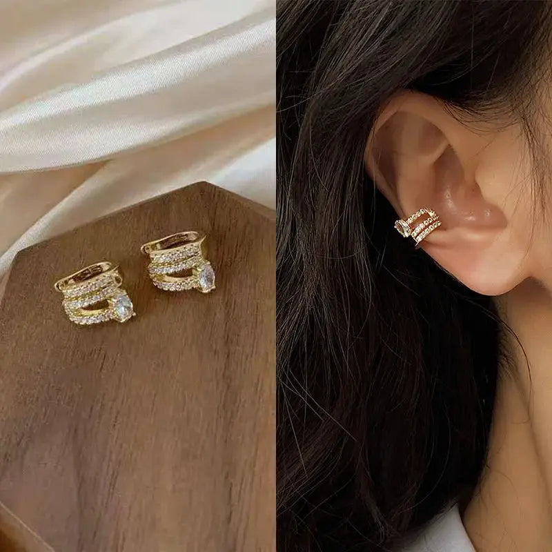 Silver Zirconia Pearl Clip On Earrings For Women Geometric Ear Cuff Without Piercing Fashion Jewelry Gift