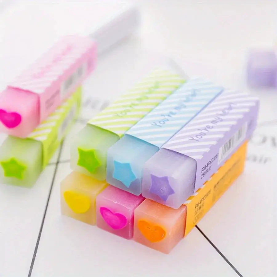 Simples Market erasers set with heart and star patterns in pastel cube shapes, 3/6 pcs