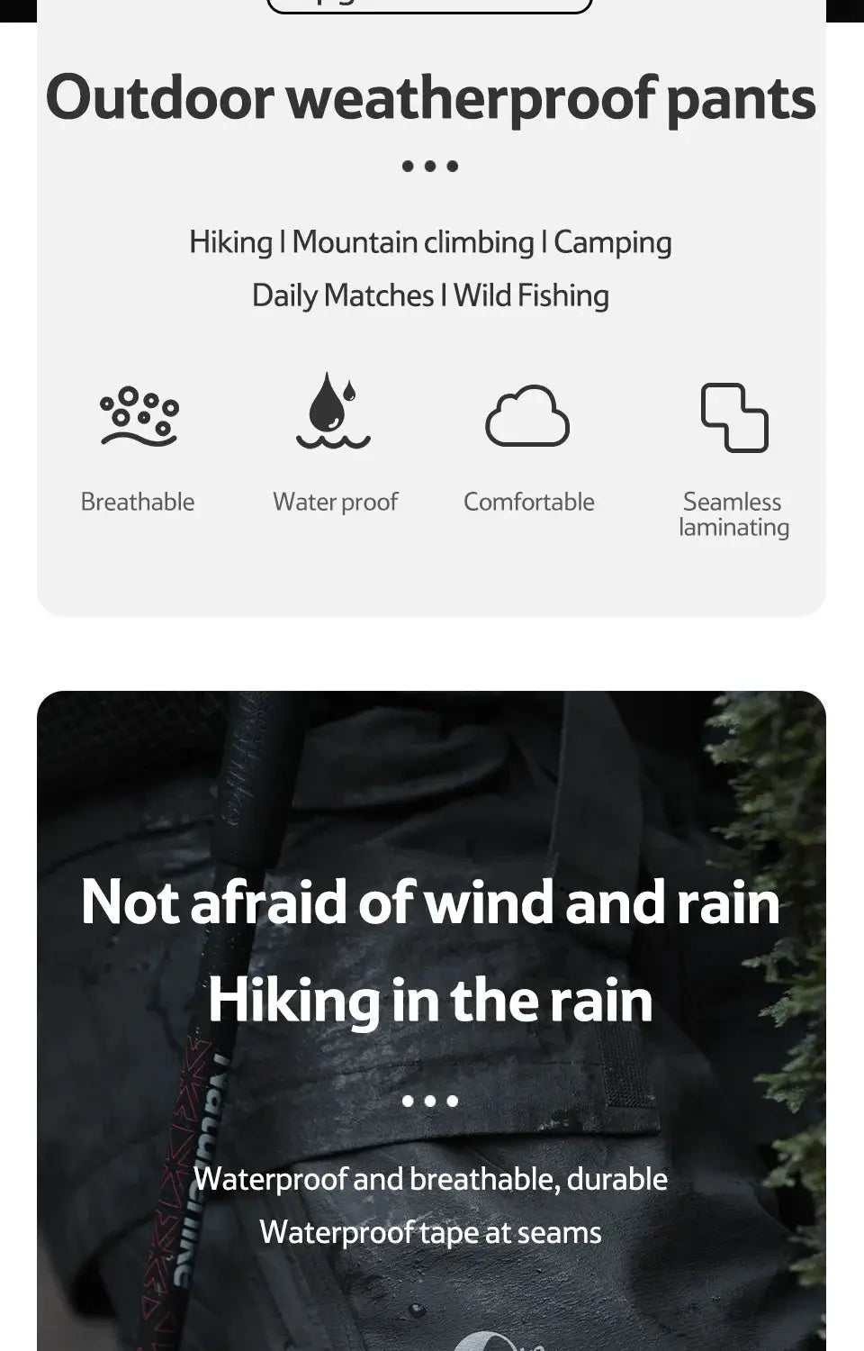 Naturehike rainproof pants, black ultralight waterproof breathable hiking pants by Simples Market