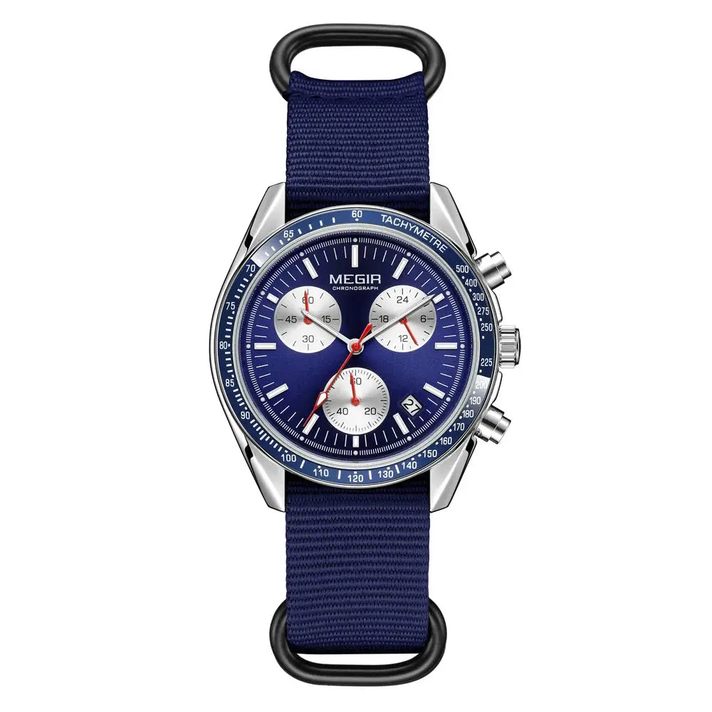 Megir Quartz Chronograph Watch Waterproof Sport Wristwatch With Nylon Strap Luminous Pointers And Date