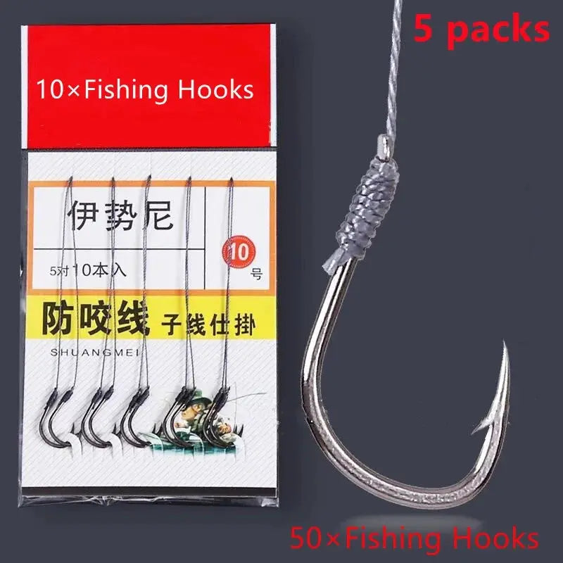 Iseini 5 Pack 50 No 10 Barbed Fishing Hooks Steel Alloy For Freshwater Reservoir Pond Angling Gear