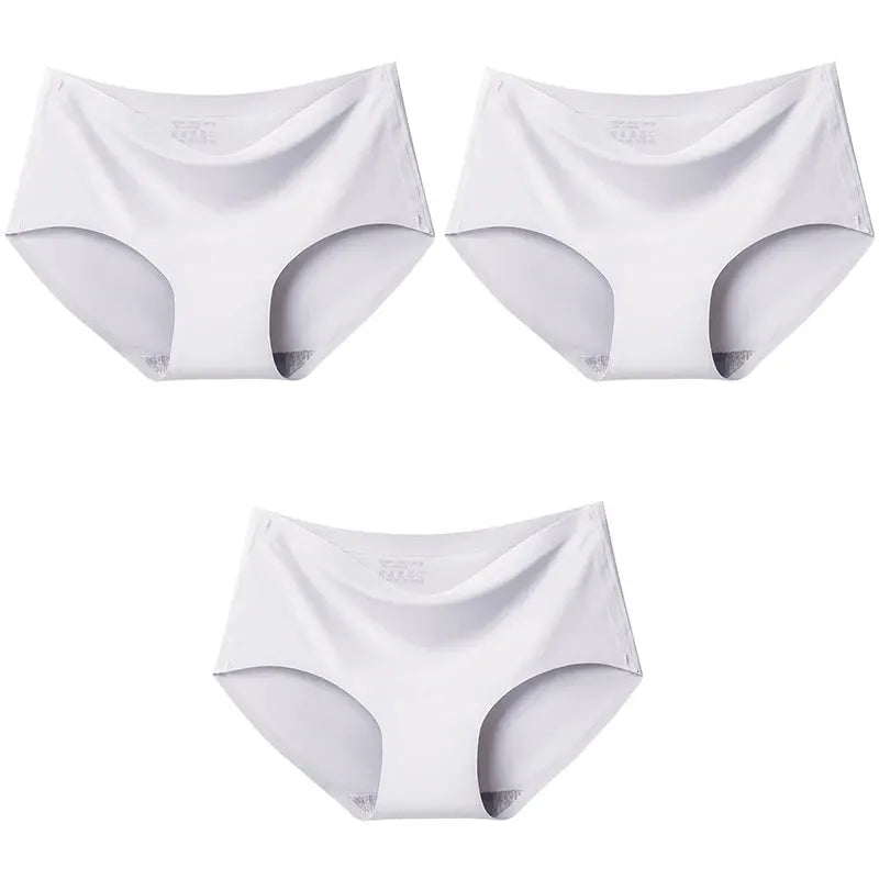 AOTOLK 3Pcs XXL seamless mid-waist panties in white ice-silk fabric by Simples Market