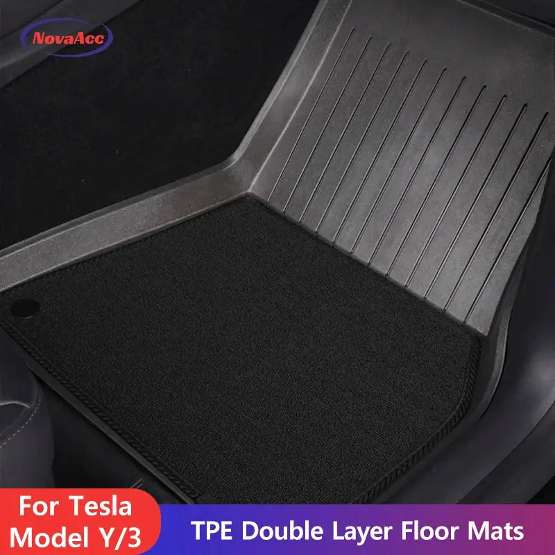 NovaAcc TPE double-layer floor mats for Tesla Model Y/3, black all-weather mats by Simples Market