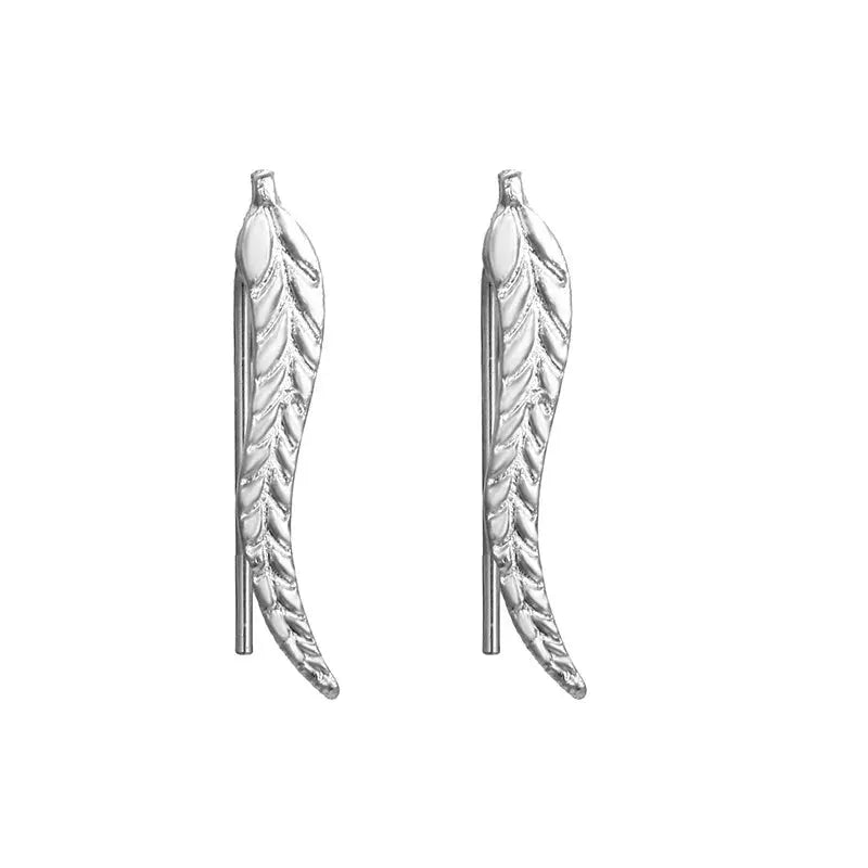 Pair of silver feather leaf stud earrings by Simples Market for women