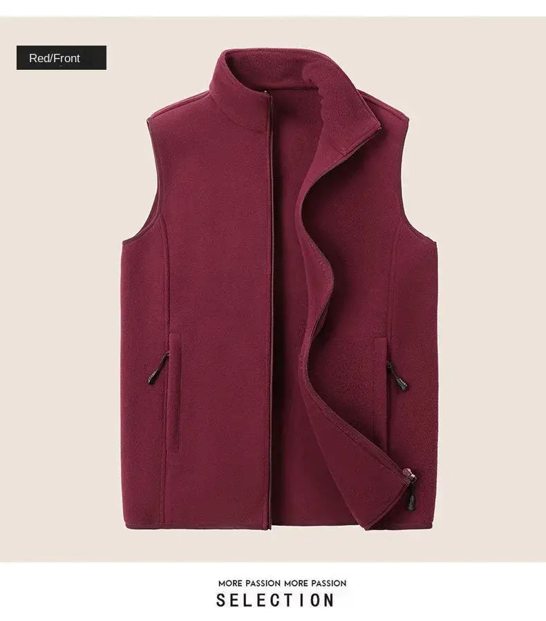 Men's red fleece waistcoat with zip pockets for warm winter wear