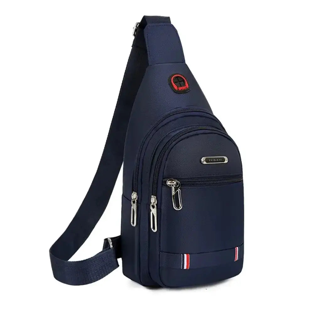 Men's navy blue Oxford-cloth crossbody messenger bag from Simples Market with three zipper pockets