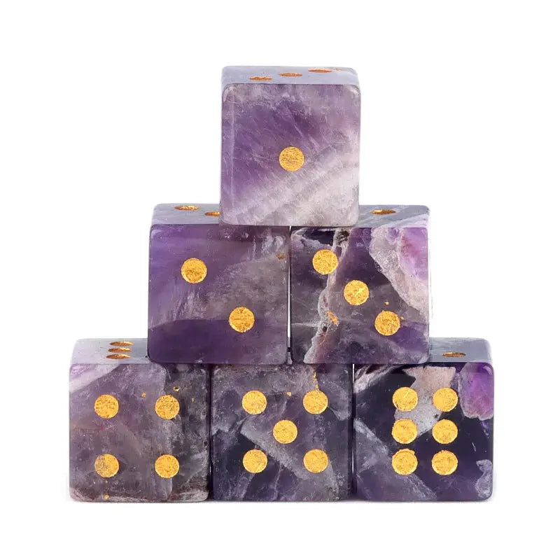 5 Piece Natural Stone Dice Set Amethyst Agate Tiger Eye 1.6cm Each Stone For Tabletop Games Wholesale