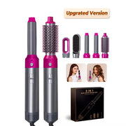 5-in-1 hair dryer brush set by Simples Market, gray with pink accents, includes 2 wands and attachments