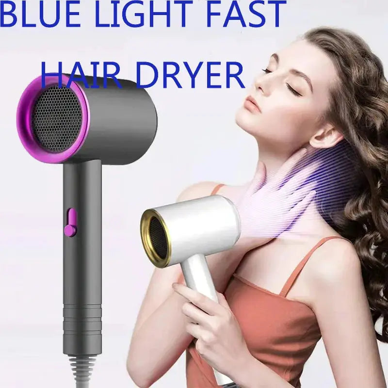 Simples Market New High-Speed Hair Dryer; two units shown, purple-accented black unit and white-gold nozzle.