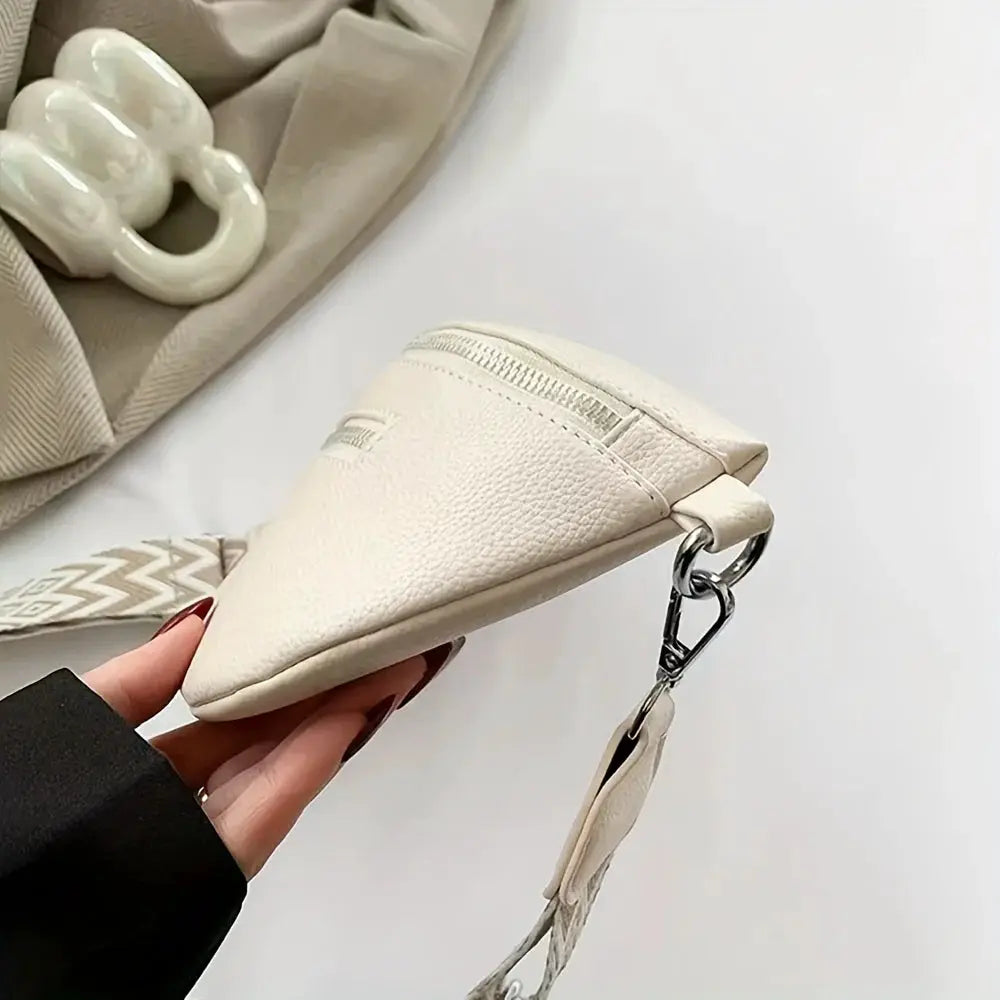 Soft white leather fanny pack saddle bag with zip, compact crossbody style with detachable strap