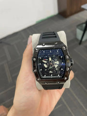 Mens Luxury Quartz Watch With Pentagram Luminous Dial And Wine Barrel Shaped Case Durable Silicone Strap