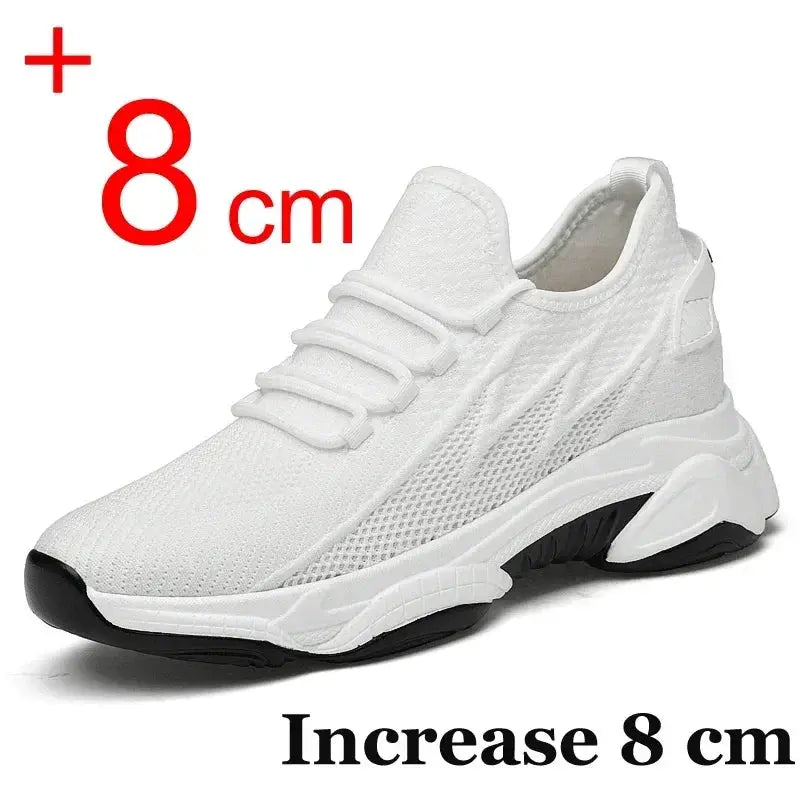 Men's height-increase sneakers, white breathable mesh upper, 8 cm lift, casual summer style