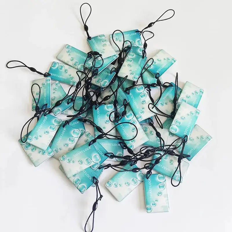 Proximity RFID cards bundle in turquoise with black lanyards; 13.56MHz M1 IC, Simples Market