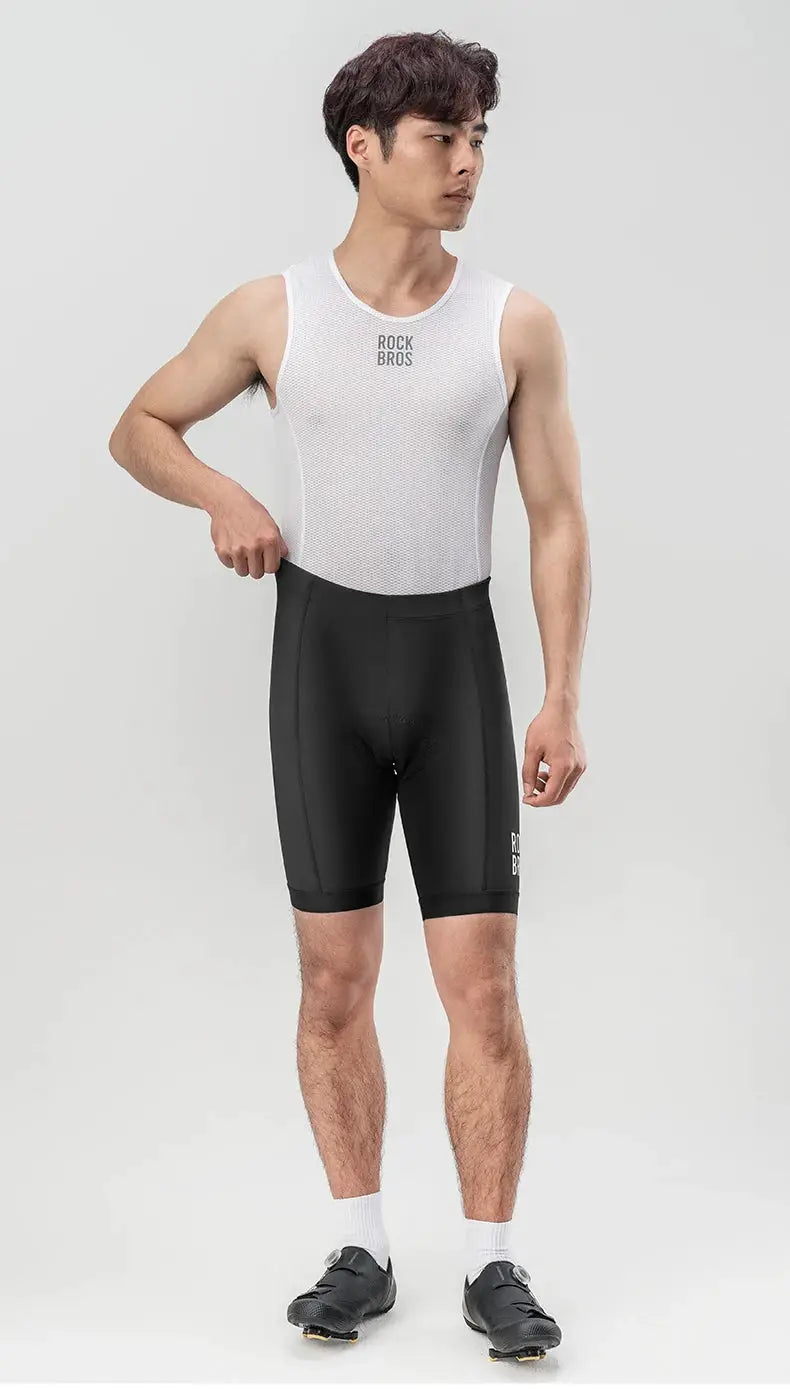 RockBros men's cycling shorts, black with leg logo and 3D gel pad liner