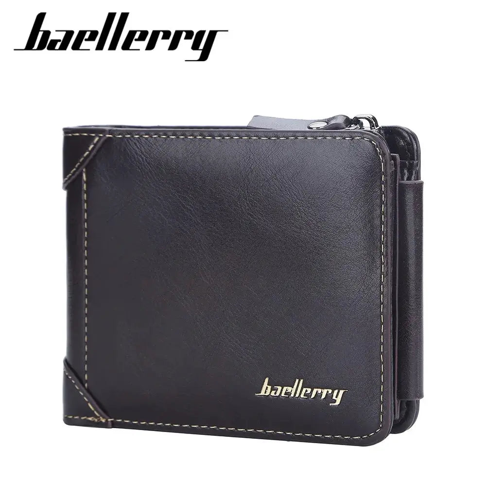 Baellerry short wallet for men, dark PU leather with RFID blocking and gold logo