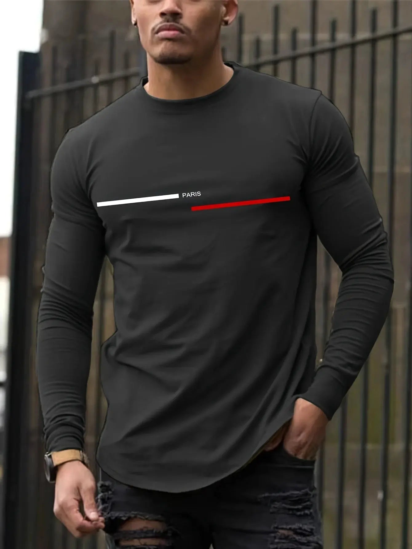 Men's 100 Percent Pure Cotton Summer Paris Print Long Sleeve T Shirt With Loose Casual Fit