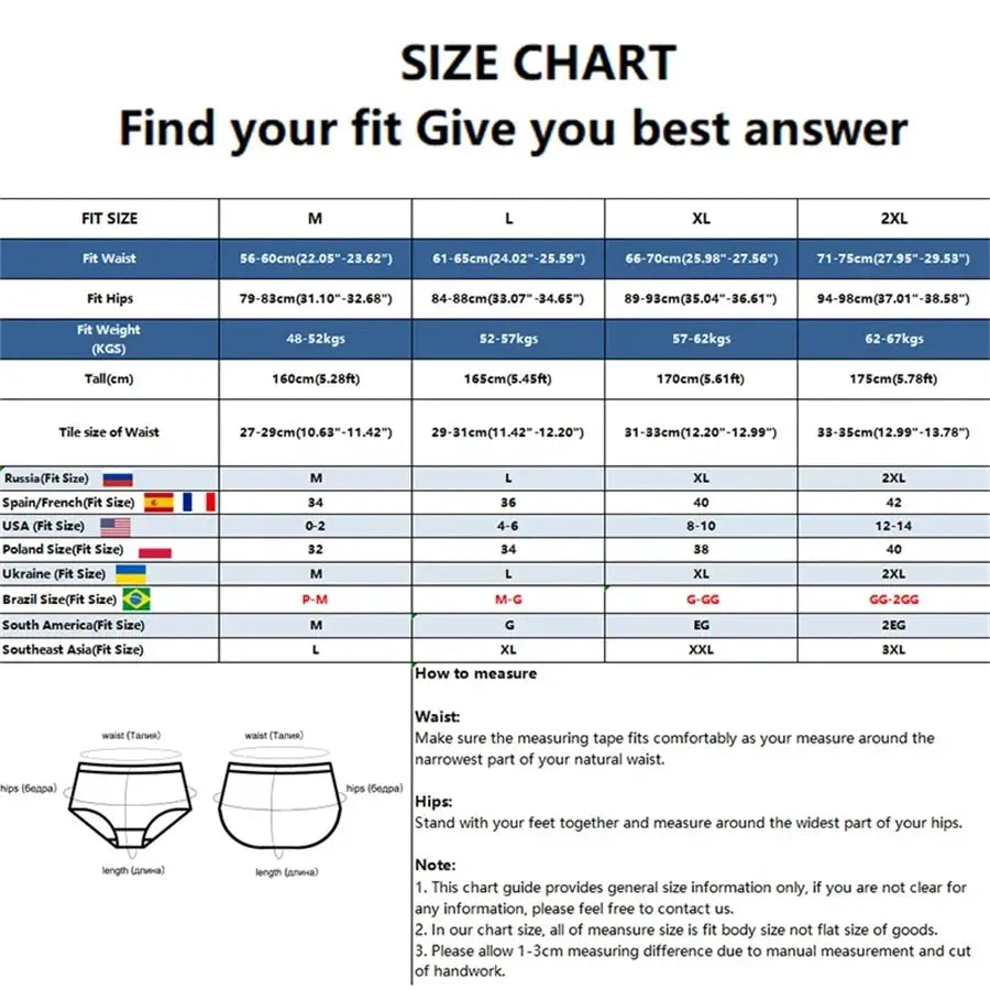 Ice Silk seamless underwear size chart by Simples Market showing waist, hips and weight ranges (M-2XL).