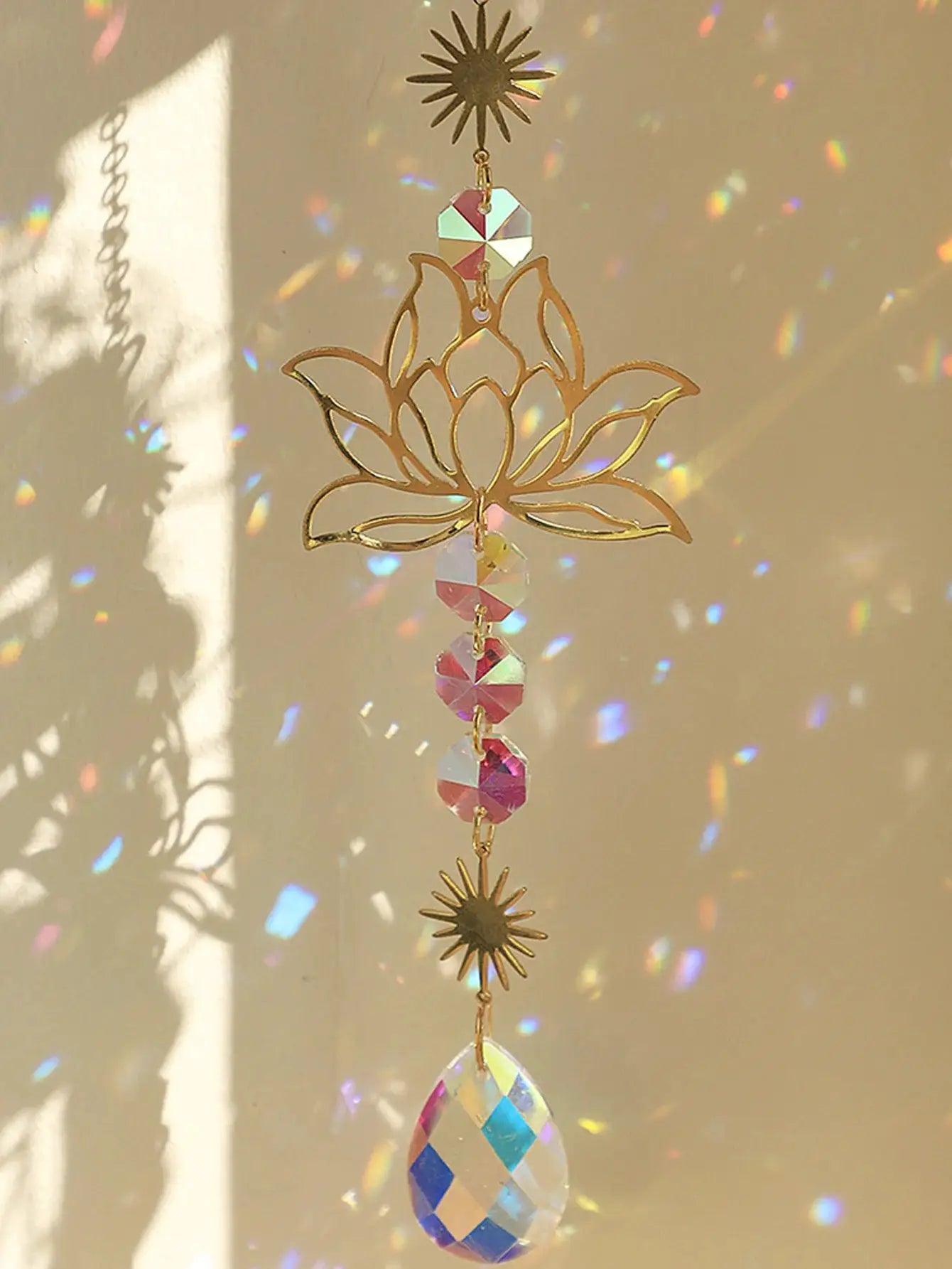 Golden Lotus AB Colorful Water Drop Suncatcher Pendant Crystal Decoration for Garden