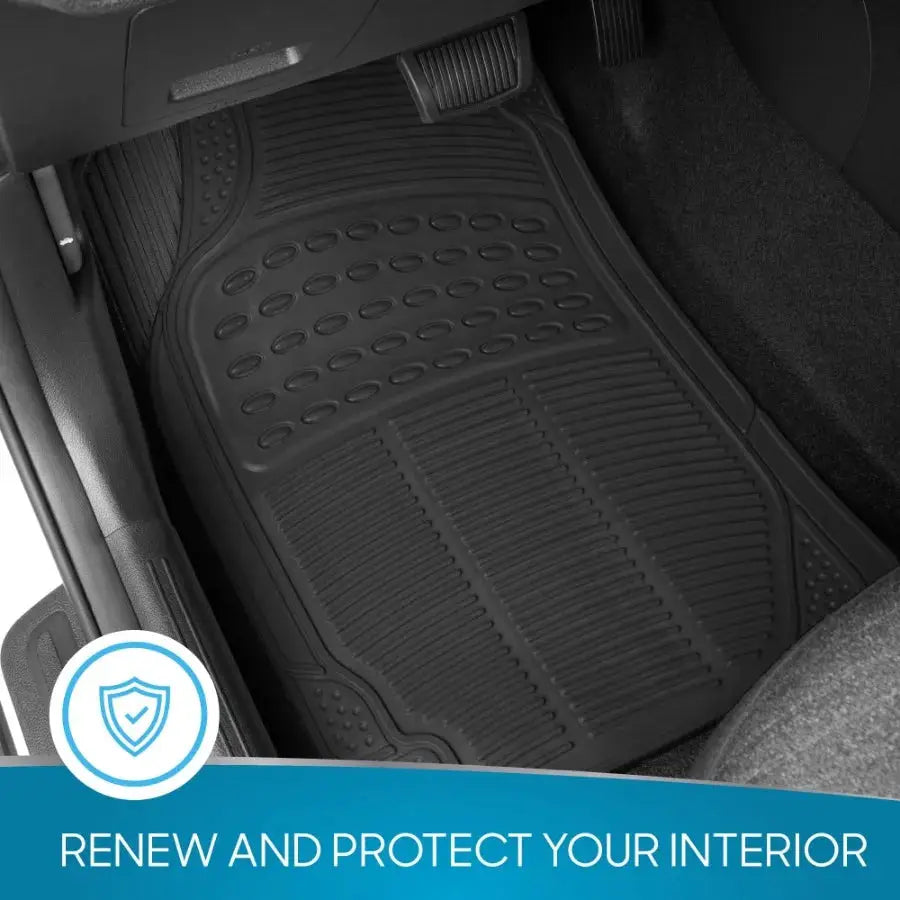 Simples Market heavy-duty rubber car floor mats, 4-piece all-weather set, front and rear, anti-slip black