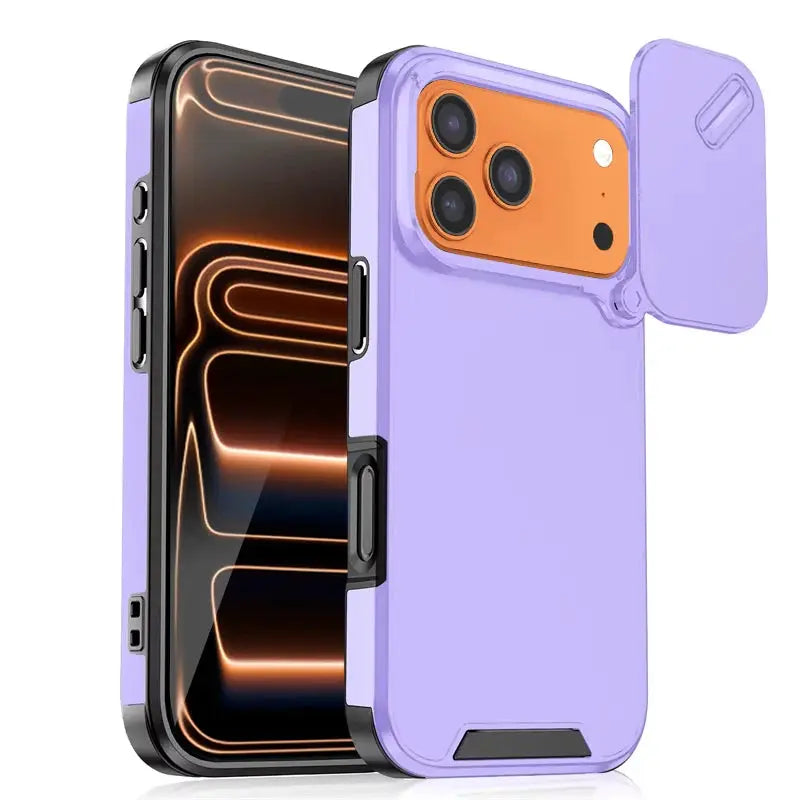 Slide camera protection phone case for iPhone, lavender purple, matte, shockproof cover by Simples Market
