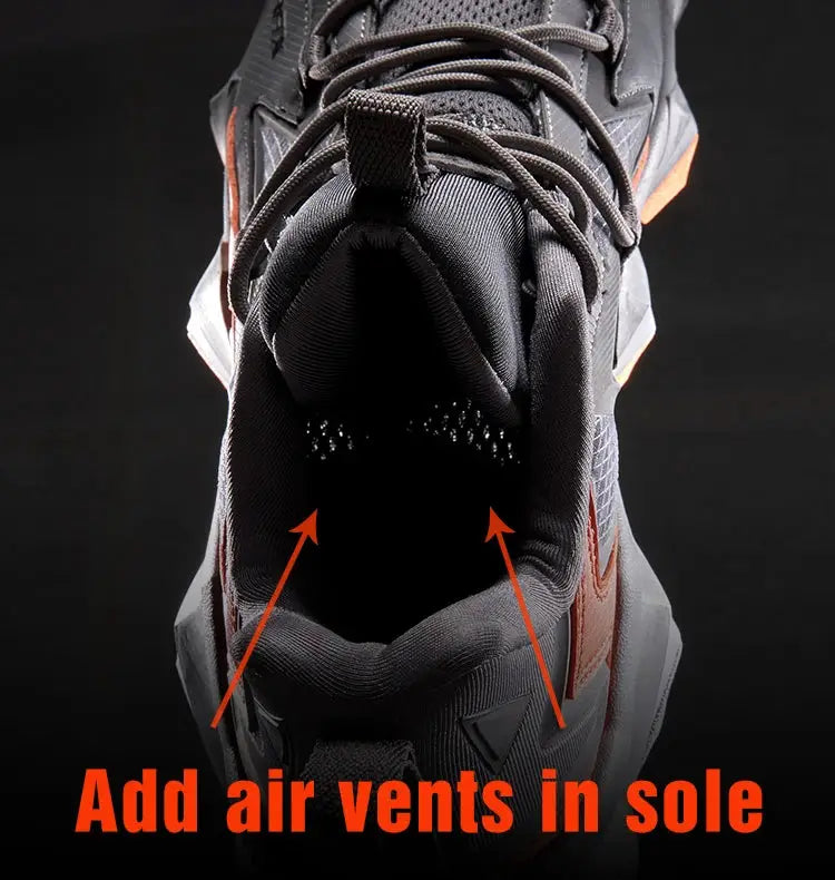 Rax men's waterproof hiking shoes, black with orange accents, rugged outdoor trekking sneakers