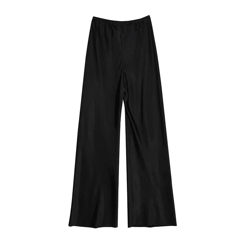VelvetBloom Satin Wide Leg Pants With High Waist Elastic Closure For All Day Comfort And Elegant Summer Style