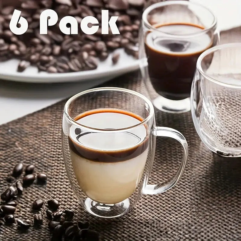 Set Of 2 4 6 350ml Double Wall Glass Mugs With Handle Transparent Cappuccino Coffee Tea Juice Cup