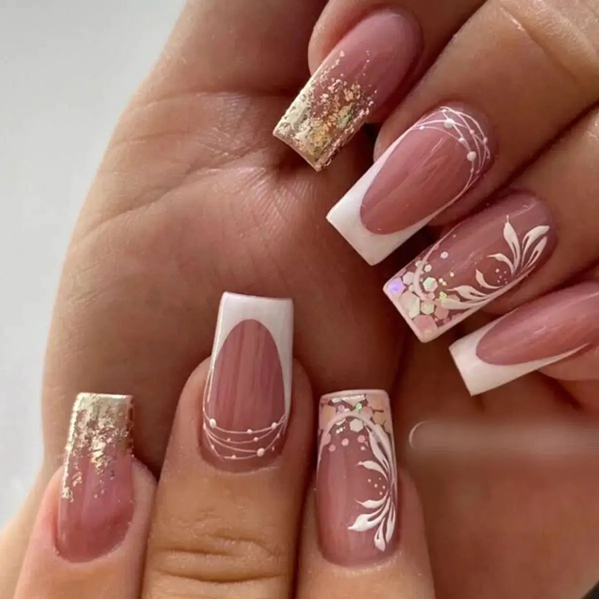 GlamNail Pro 24Pcs Short Square Coffin Press On Nails Set With Glue French Glitter Ballet Style
