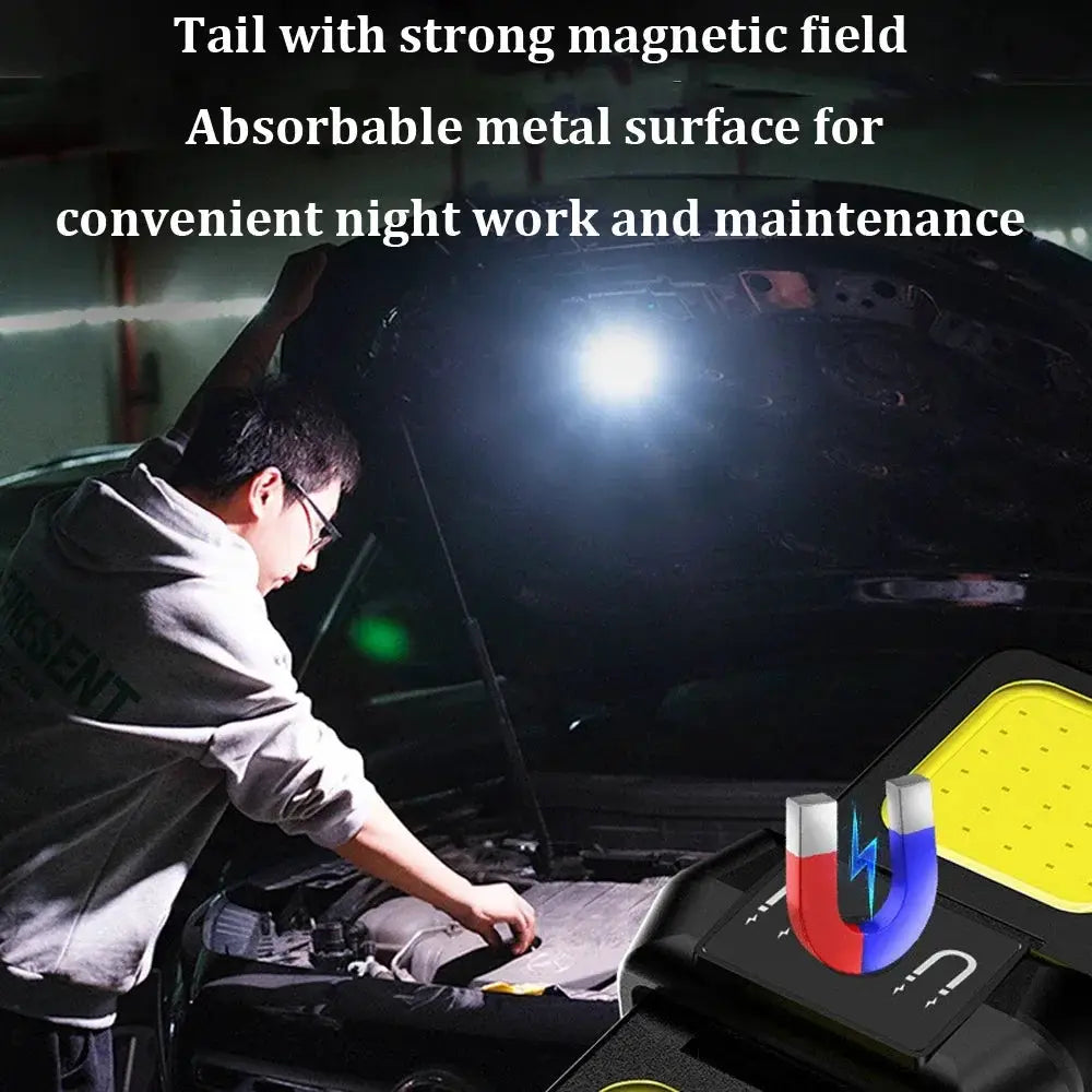 Simples Market mini USB rechargeable flashlight keychain with COB work light and 90° foldable side lights, black