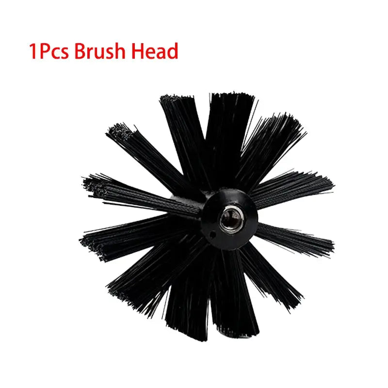 Chimney sweep brush head with black nylon bristles, circular rotary design