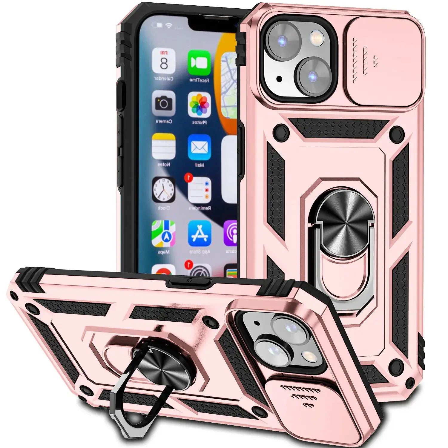 Armor shockproof magnetic ring stand pink phone case with built-in kickstand, by Simples Market