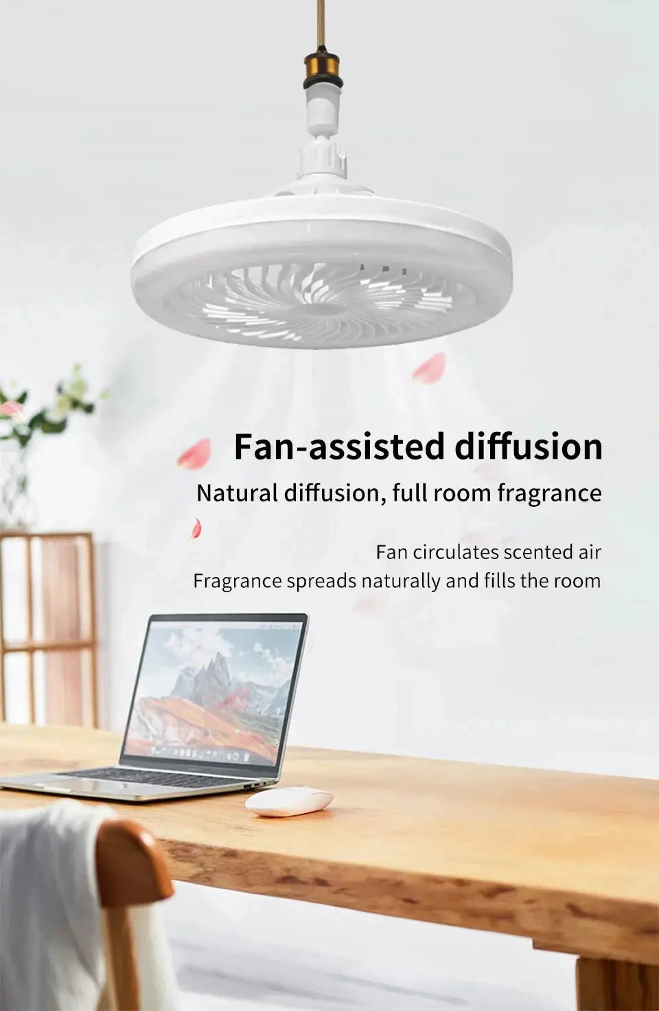 2-in-1 ceiling fan lamp by Simples Market, white finish, E27 base, 3 speeds, dimmable