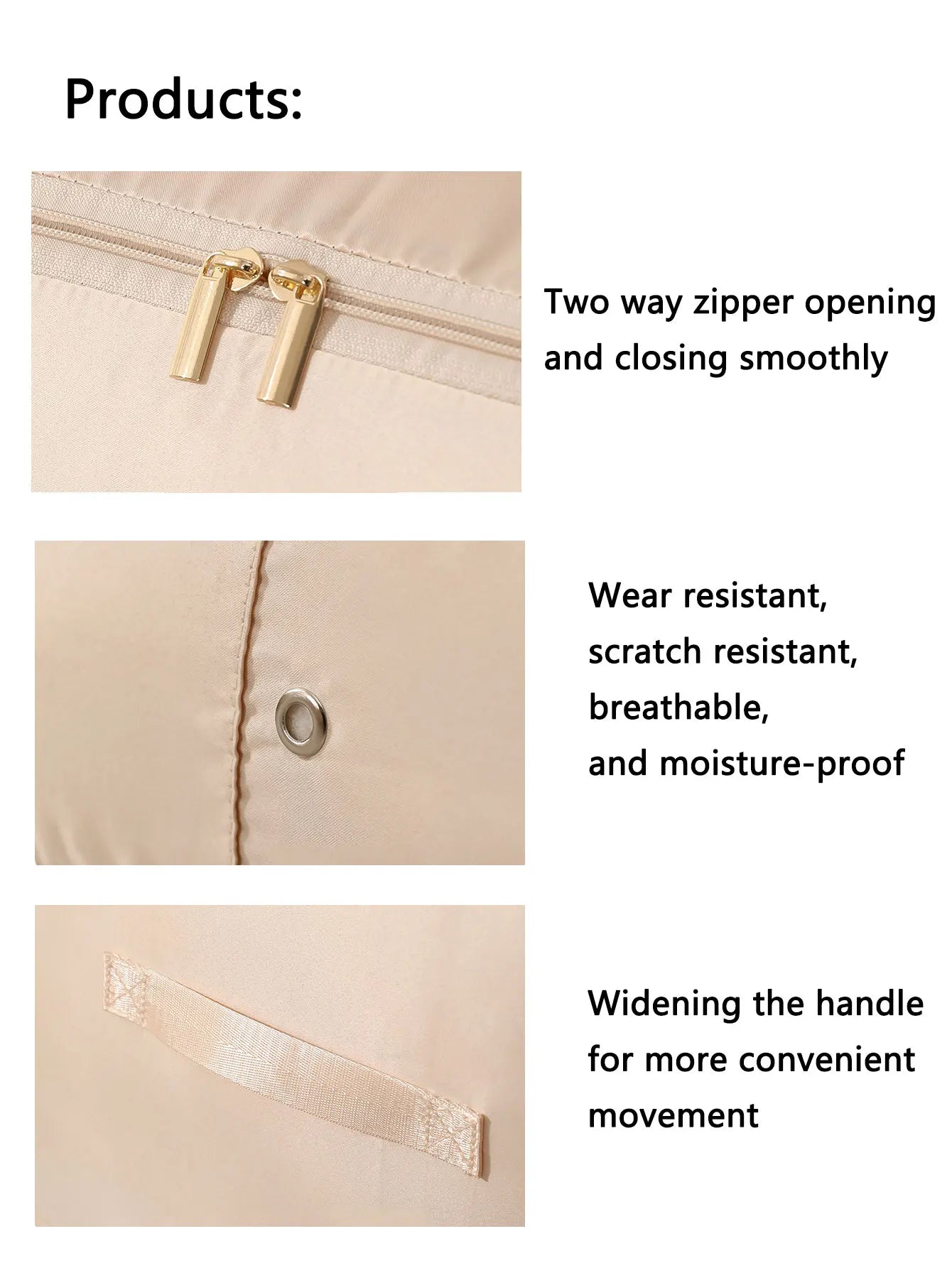 Simples Market gongsatin packing cube, beige, large-capacity dustproof foldable storage bag with dual gold zippers