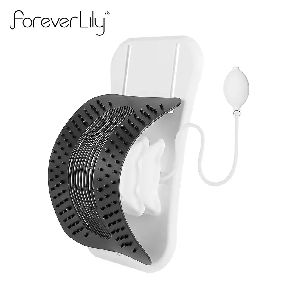 ForeverLily back massager with adjustable airbag waist and neck support, white base and curved black massage pad