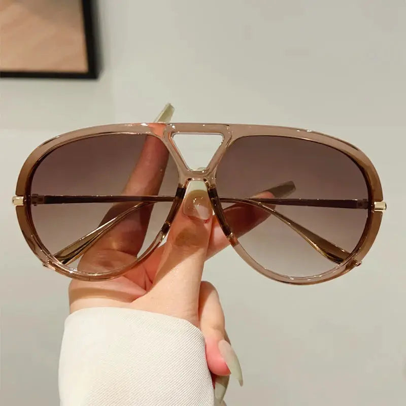KAMMPT Oversized Pilot Sunglasses For Women UV400 Protection Vintage Double Bridge Luxury Eyewear