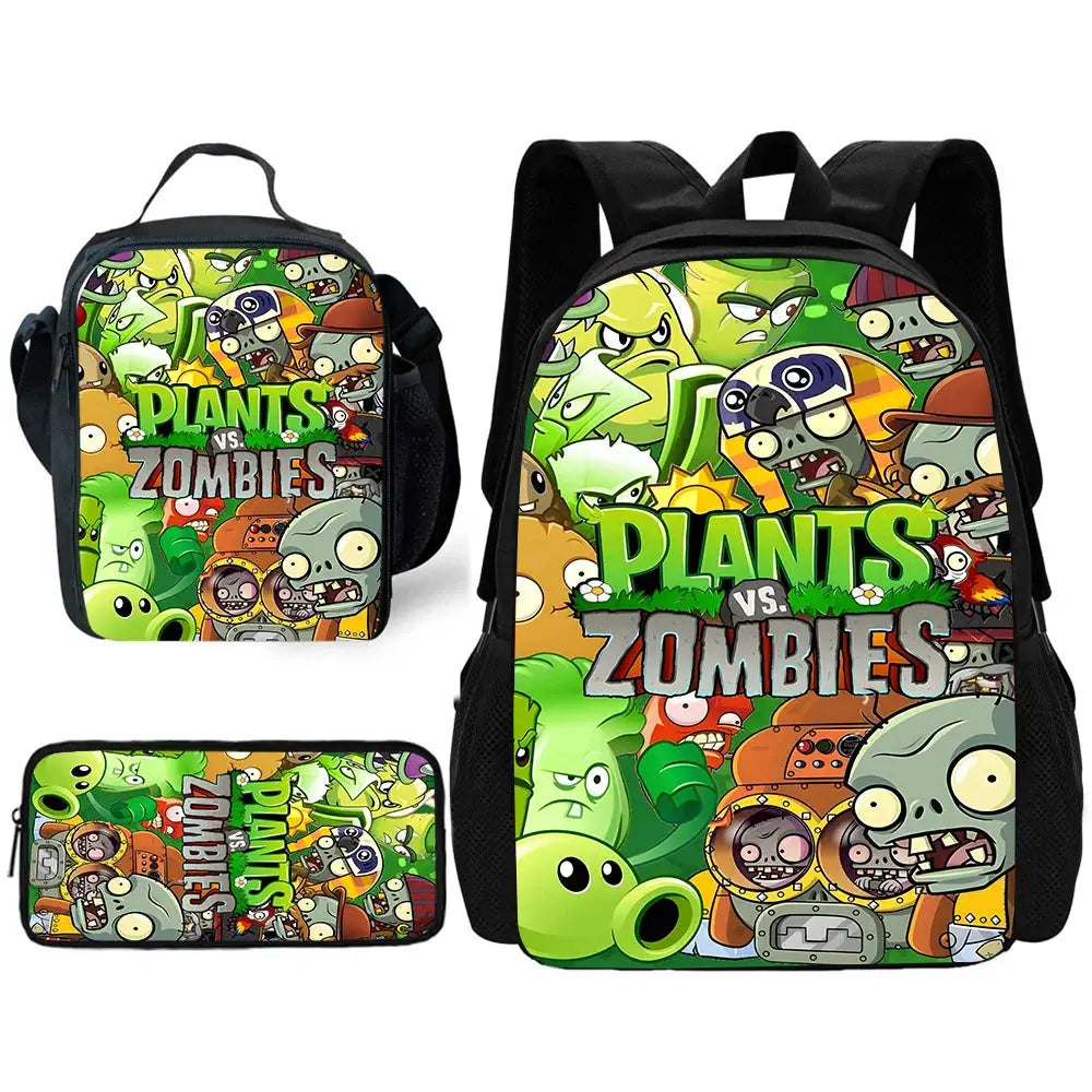 Plants vs Zombies school backpack set by Simples Market; colorful kids' backpack with lunch bag and pencil case (3pc)