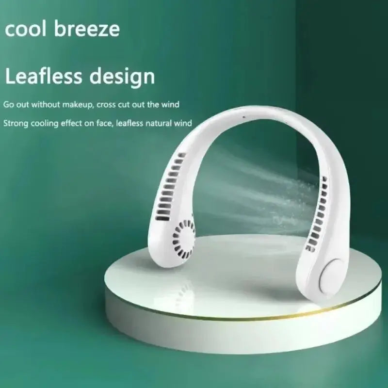 Simples Market bladeless neck fan, white wearable USB rechargeable cooling device with 3 speeds