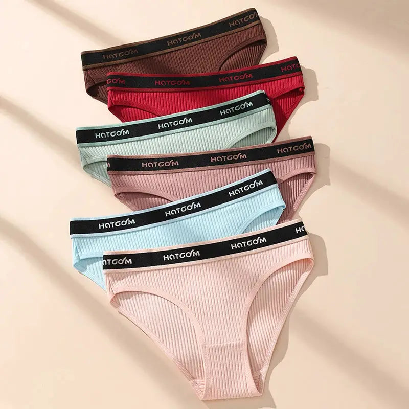 6-pack women's cotton panties set with HOTGOM waistband in assorted colors