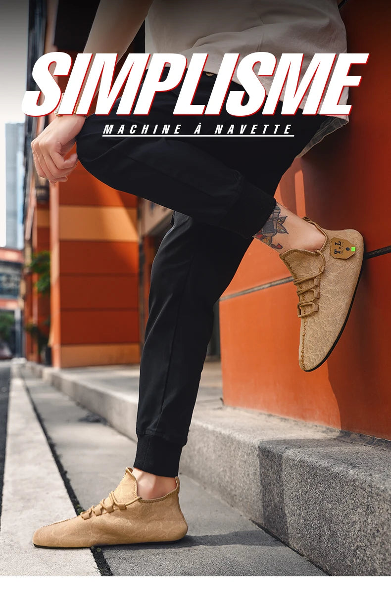 YRZL men's beige mesh loafers; driving moccasin style, breathable casual walking shoes by Simples Market