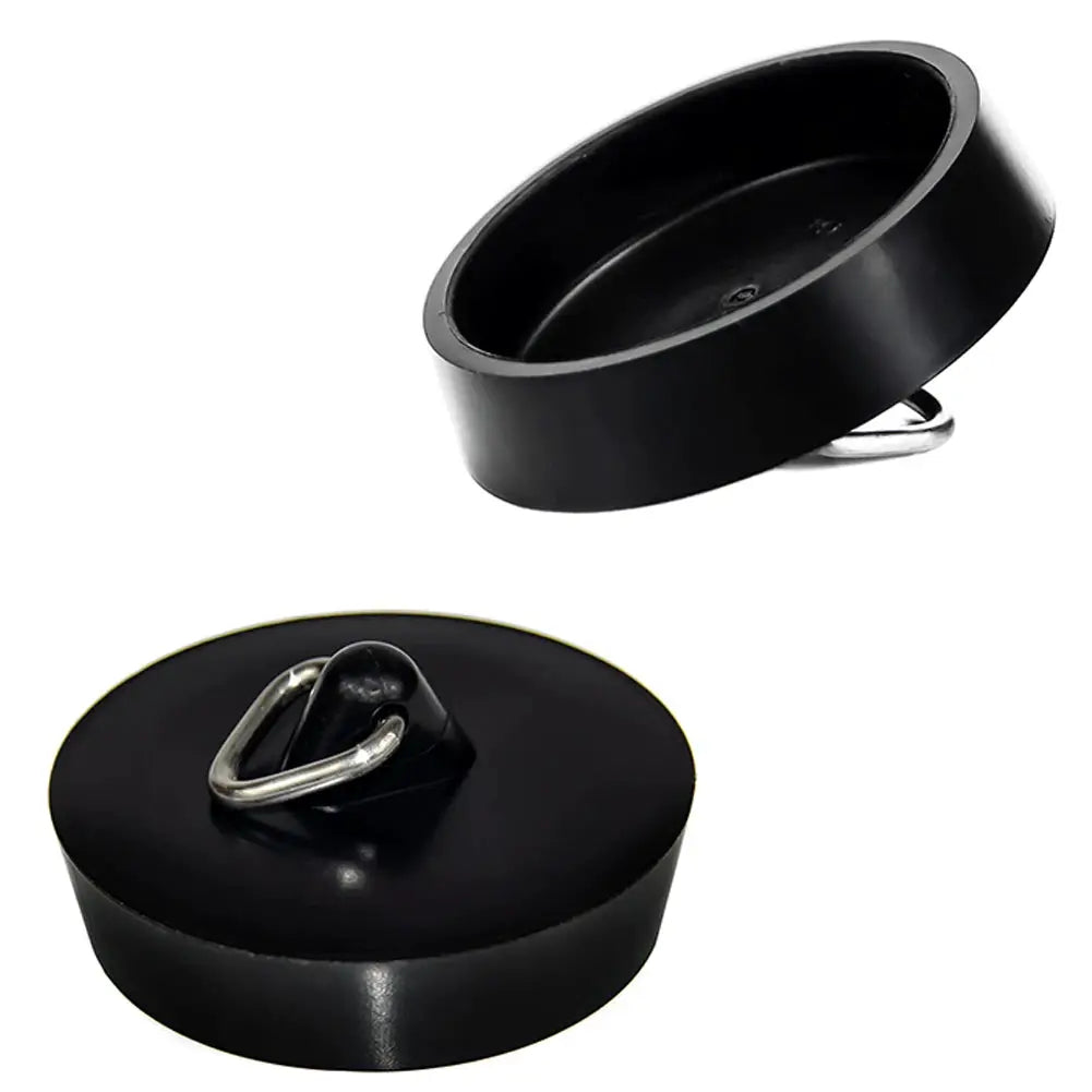 Rubber drain stopper with metal ring, black by Simples Market