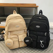 Simple Large Capacity Sports Travel Backpack beige and black with multiple pockets, set of backpacks
