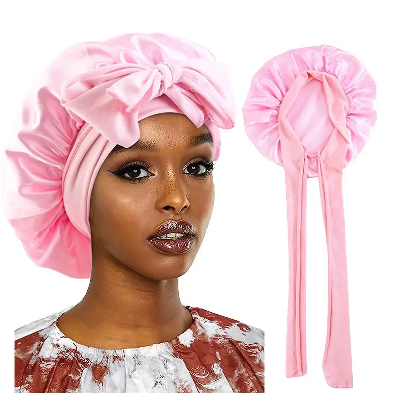 LuxeSatin Satin Sleeping Cap For Women With Wide Band Stretch Head Tie For Secure Nighttime Comfort