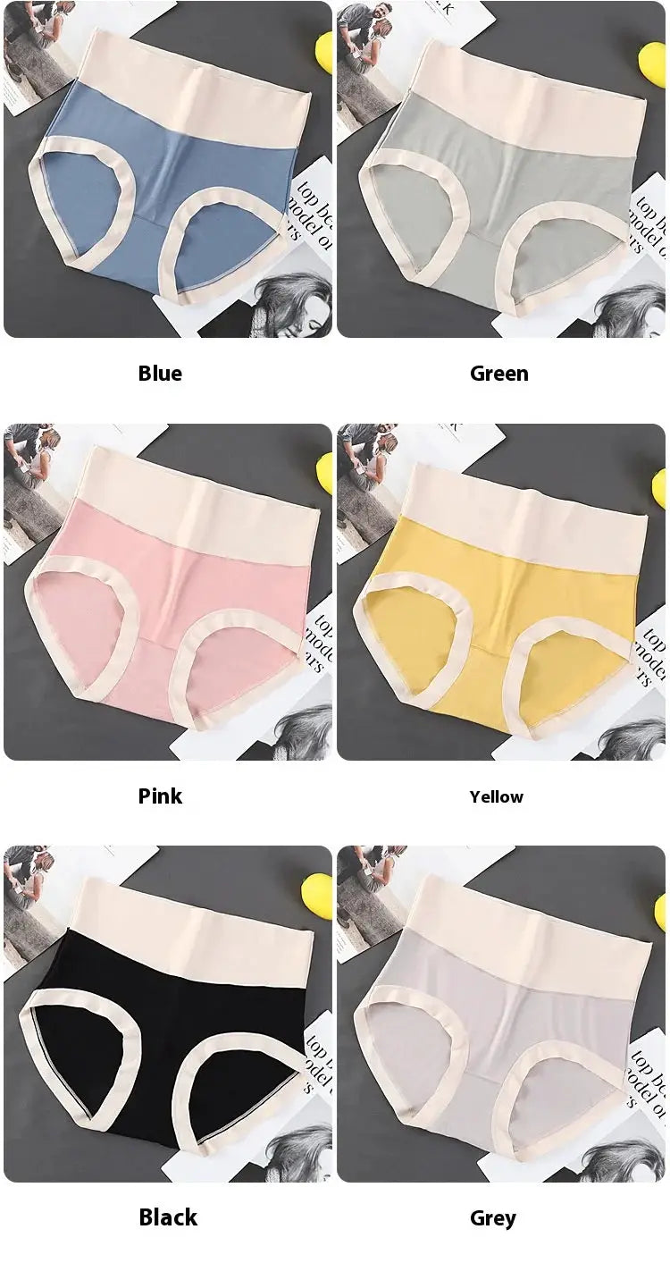 Women's 6-piece set of modal high-waisted tummy-tuck panties in blue, green, pink, yellow, black, and grey.