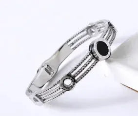 Geometric Stainless Steel Cuff Bracelet For Women With Adjustable Fit And Gold Color Plating
