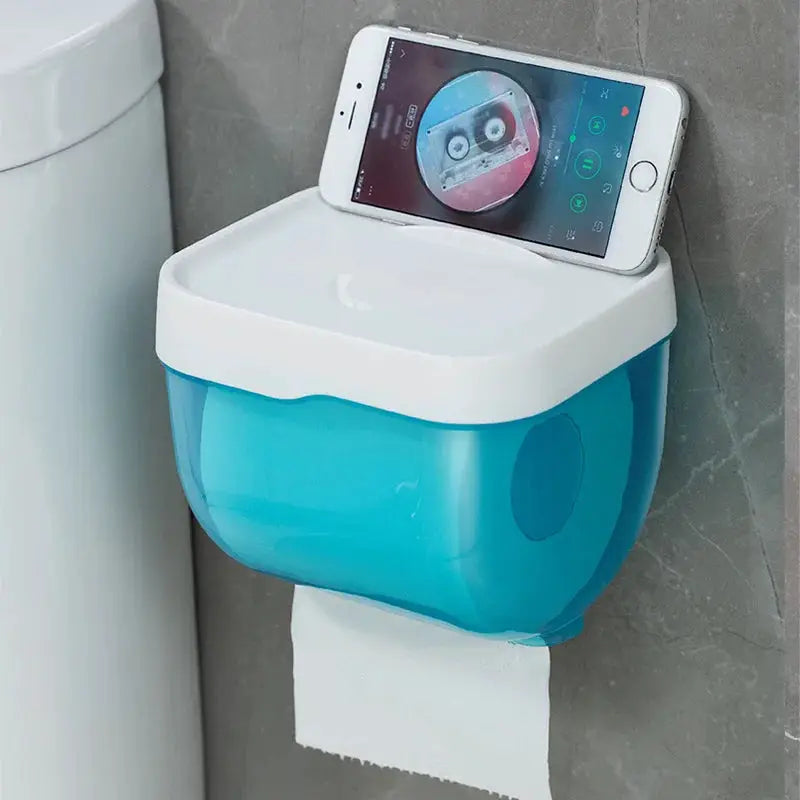 AquaGuard Waterproof Wall Mount Toilet Paper Holder Shelf Nail Free Traceless Install For Easy Bath Organization