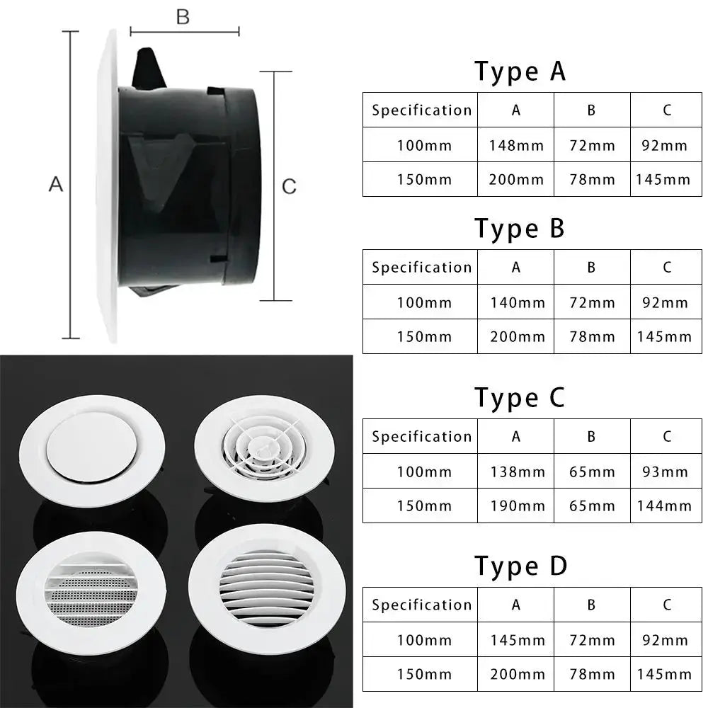 Round Ducting Ventilation Cover 100mm 150mm Air Vent Grille Extract Valve For Air Circulation Vents