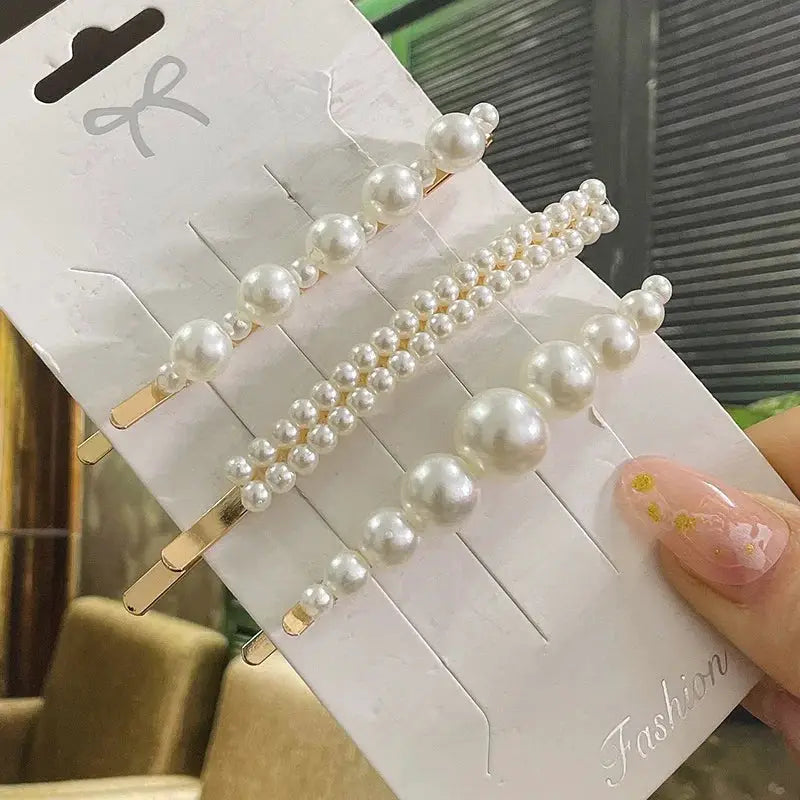 Korean Inspired Luxe Pearl Hair Clips With Geometric Alloy And Plastic Pins For Women Secure Fashion Accessory